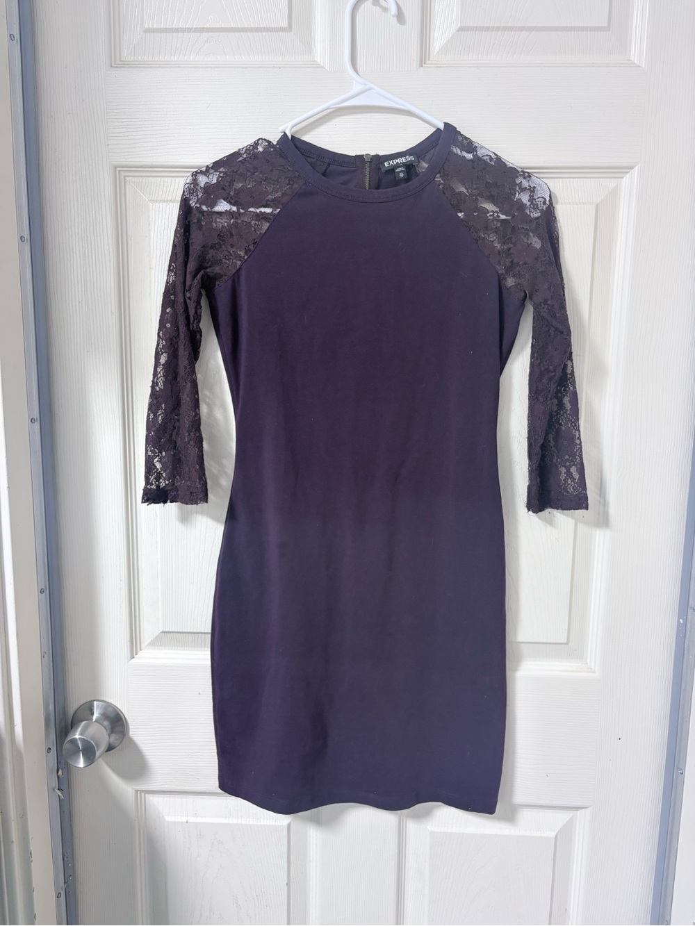 Express Plum Lace-Sleeve Bodycon Dress